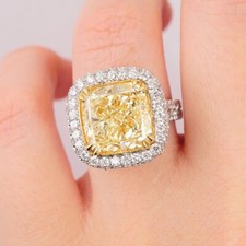 Cushion Cut Fancy Light To Fancy Orangy Yellow 23CT Citrine 925 Silver Halo Ring