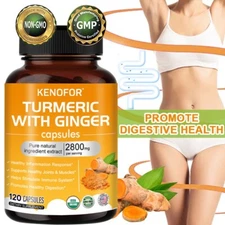Turmeric And Ginger Capsules, Natural Ingredients, 2800 mg/serving