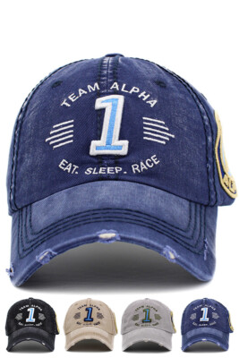 KBETHOS Team Alpha Eat Sleep Race Vintage Cotton Washed Distressed Baseball Cap