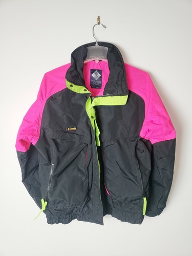 Columbia Size L Coat Black with Neon 