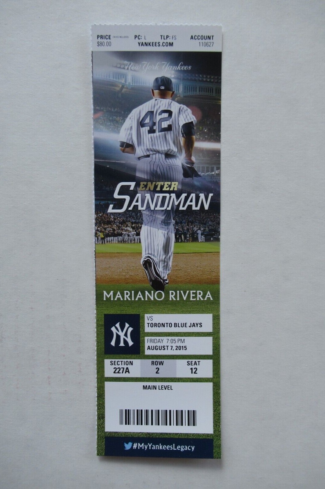 Enter Search String YANKEES VS BLUE JAYS 8/7/2015 FULL TICKET ~