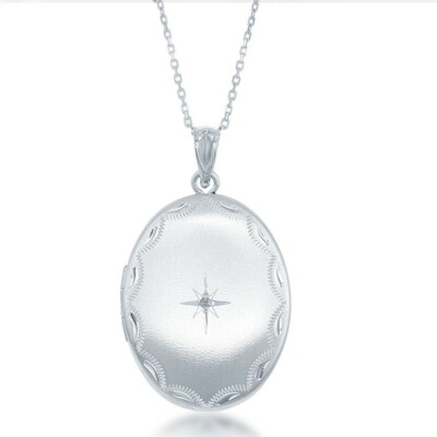 Sterling Silver Center Diamond Star Oval Locket