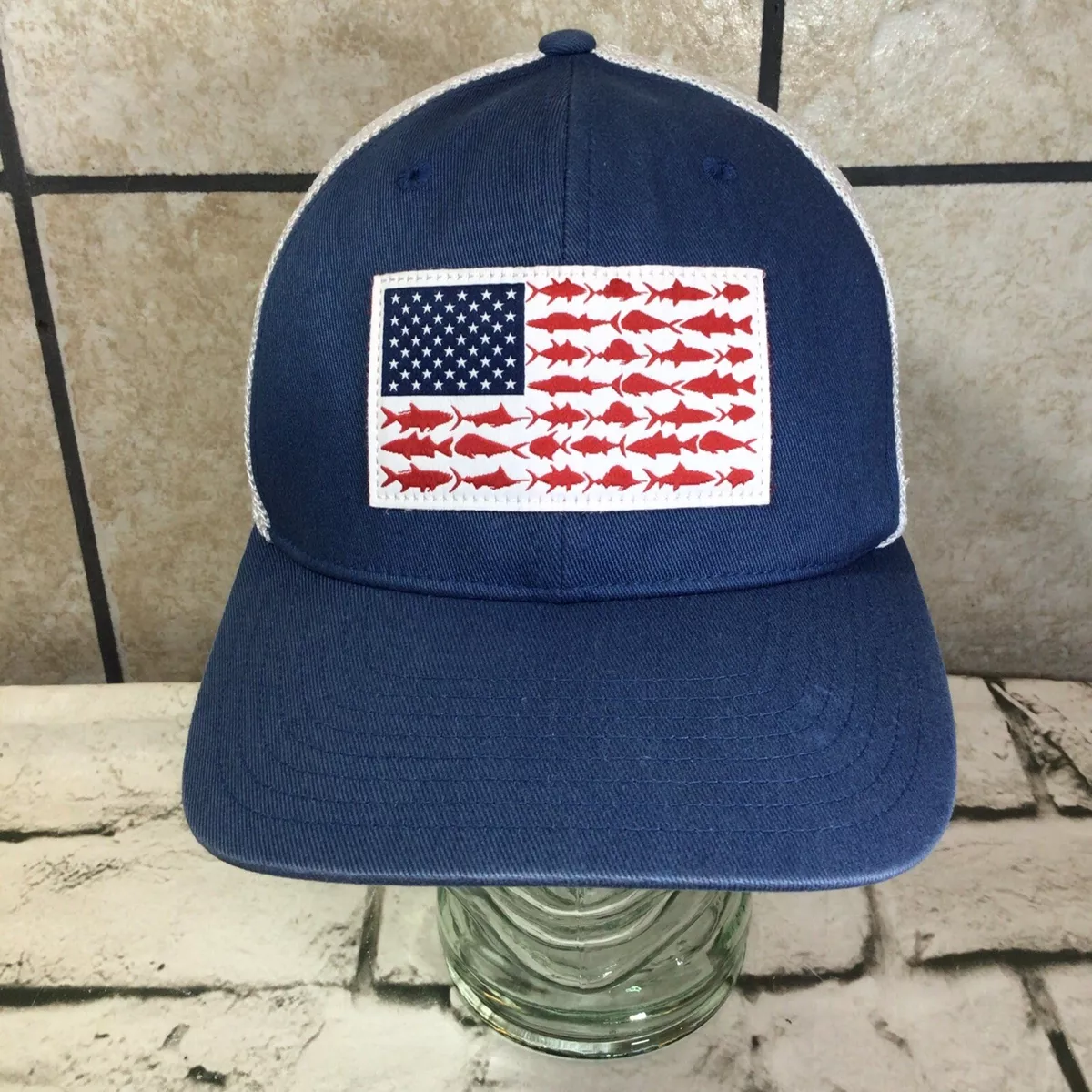 Columbia Sportswear PFG Hat Unisex Sz S/M Fish Flag Navy Ball Fitted Ball  Cap