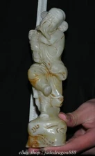7.6" Chinese Old White Jade Carved Stand Human Man Old People Sculpture