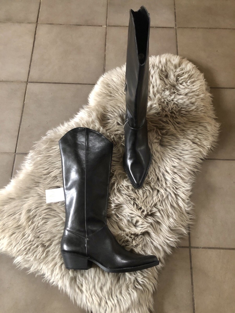 ユエ Zara Tan Brown Leather Mid Heel Knee High Boots UK4 EU37 US6
