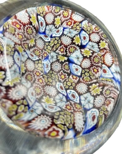 Murano Millefiori Art Glass Paperweight Blue & Brown Floral Concentric Design - Picture 7 of 9