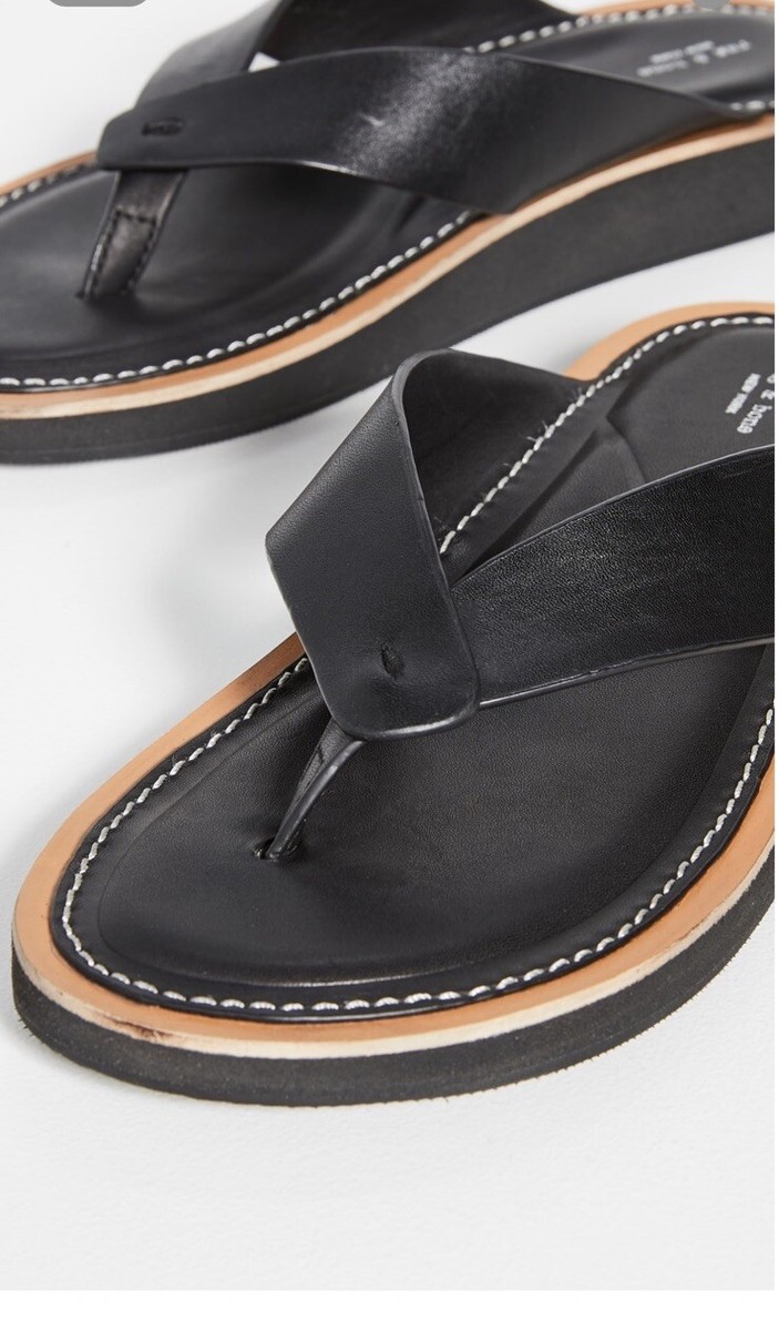 Rag & Bone Parker Thong Black Leather Sandal, Flip Flop Size  display picture 1