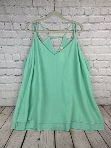NEW Loralette Avenue Size 22 Mint Green Sheer V-Neck Tank Top Blouse