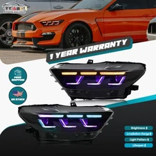 Pair Headlights For 2015-2017 Ford Mustang Projector LED DRL RGB Colorful Lights