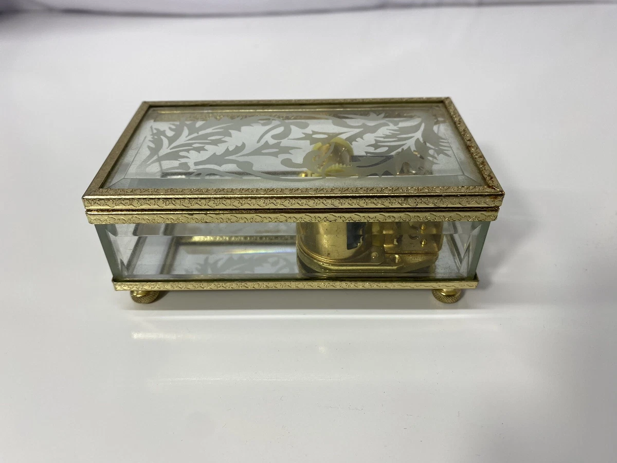 Vintage Avon Gift Collection Beveled Etched Glass Jewelry Music Box