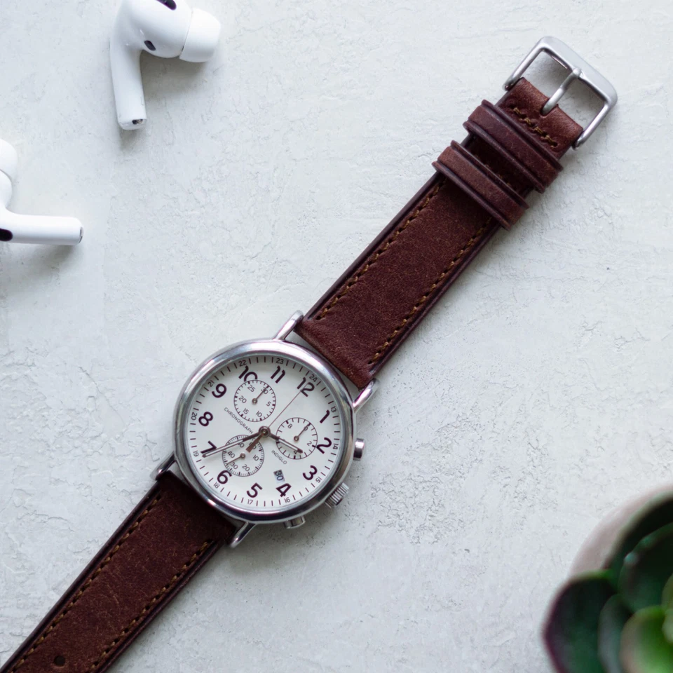 Italian Leather Watch Band - Full-Grain Leather - Dark Brown - 18, 20 or 22mm - Image 4 of 4