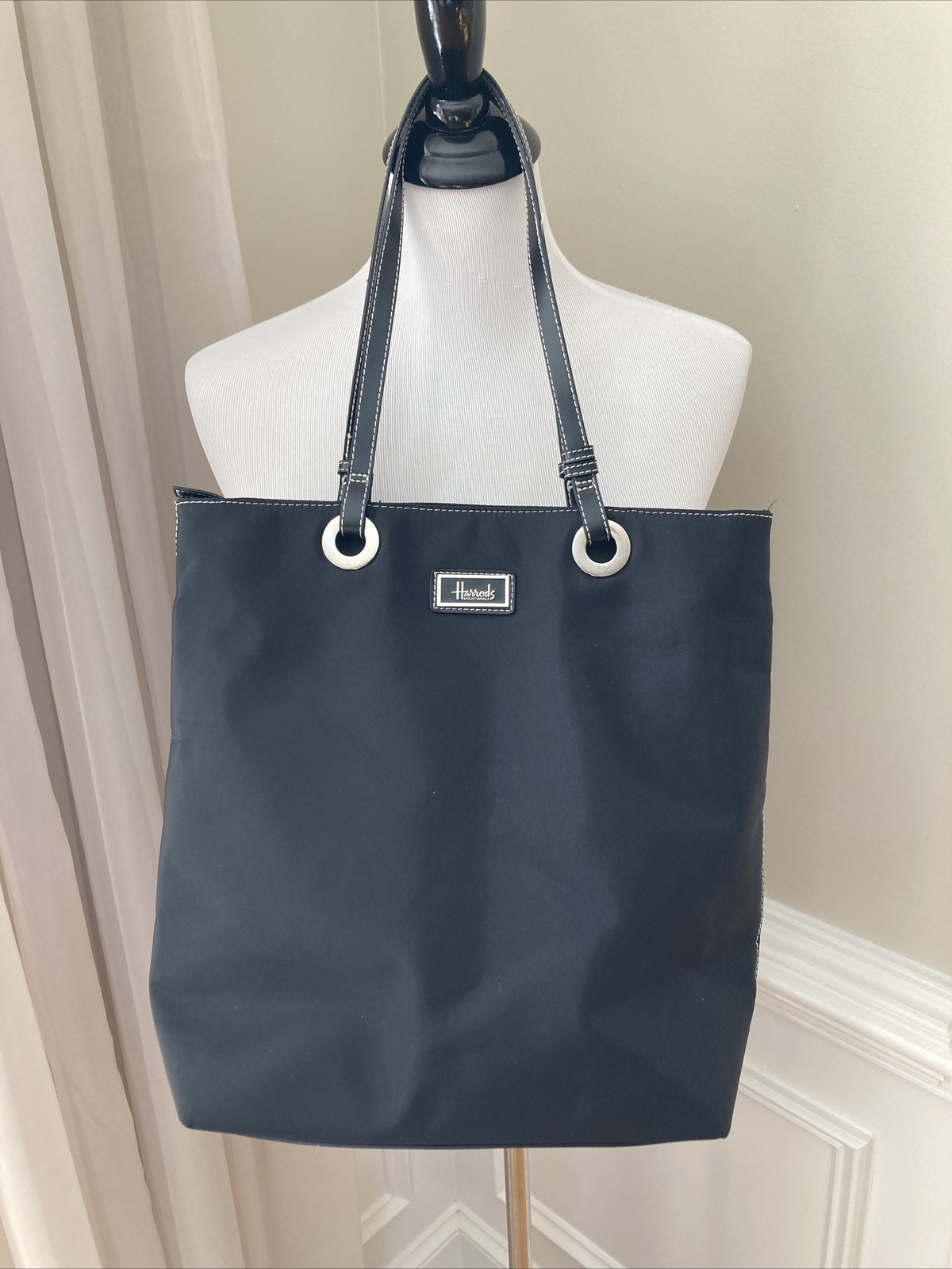 harrods purse tote bag black nylon london uk Gem