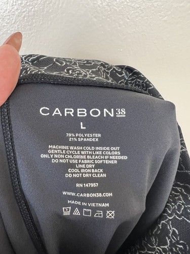 Carbon38 High Rise 7/8 Legging Size L Womens Floral Print Black Silver Metallic - Picture 7 of 8