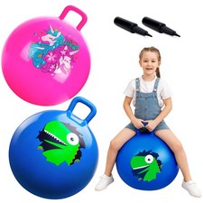 Hopper Ball 2 Pack, 18 in Bouncy Ball with Handle for Kids, Unicorn  Dinosau...