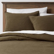 3pc Full/Queen Space Dyed Cotton Linen Duvet Cover  Sham Set Olive