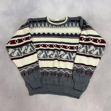 Vintage Abstract Knitted Jumper Patterned Grandad Knit Sweater Men's Xl