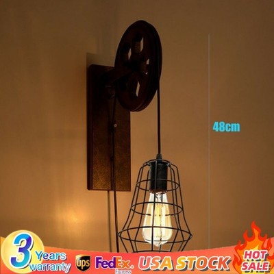 Vintage Wall Light Rustic Loft Hallway Lifting Pulley Wall Lamp Sconce Farmhouse