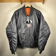 Rothco MA-1 Flight Bomber Jacket Mens XL Gunmetal Gray Orange Lining Nylon USAF