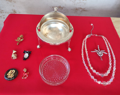 ATEMBERAUBENDE VINTAGE versilberte Rolltop KUGELSCHALE Schmuckkästchen + SCHMUCK UK
