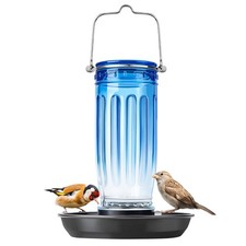 Glass Bird Water Dispenser for Outdoor, 16 Oz, Bird Water Feeder with Metal