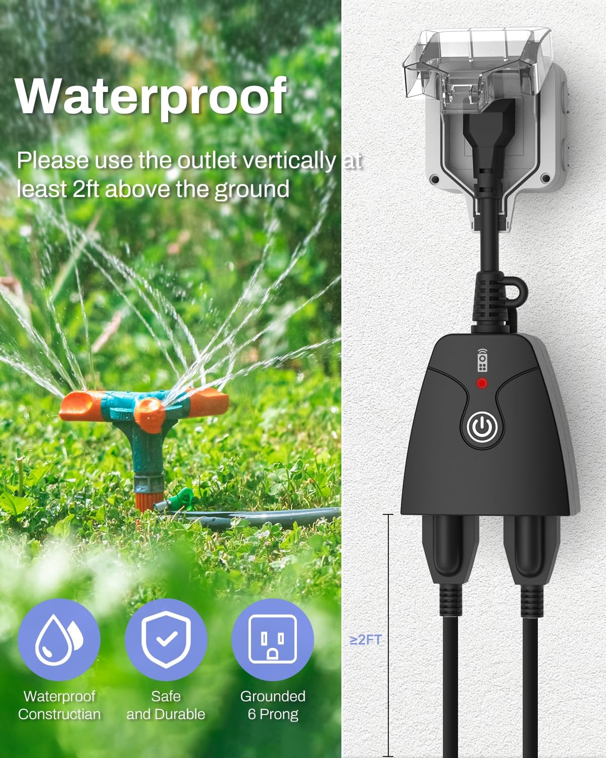 Outdoor Wireless Remote Control Outlet Plug,Weatherproof Heavy Duty Power Str...