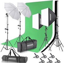 NEEWER NK100D Photography Lighting Kit w/8.5x10ft Backdrop LED Softbox Pre Own