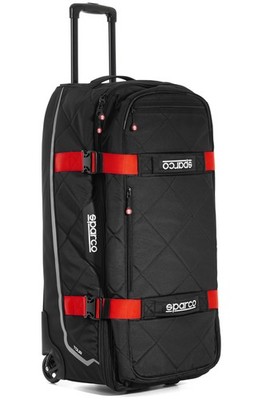 SPARCO Tour Gear Bag 33 in Long, Black with Red Straps and Wheels