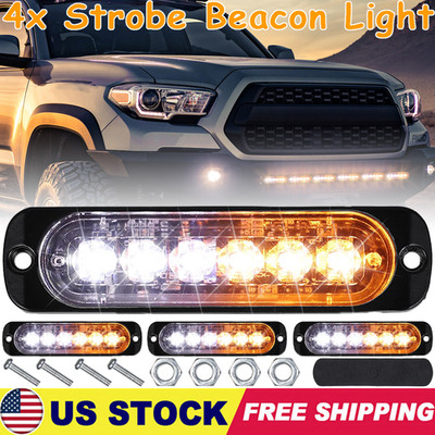 4x 6 LED Strobe Lights Flashing Warning Hazard Beacon Amber/White for Car Truck