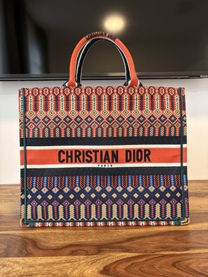 Dior Book Tote Bag Large Orange Embroidered Canvas Limited Edition Women