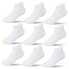 Boys Girls Ankle Socks: 9 Pairs Cotton Athletic Socks for 9-12 Years C01-white