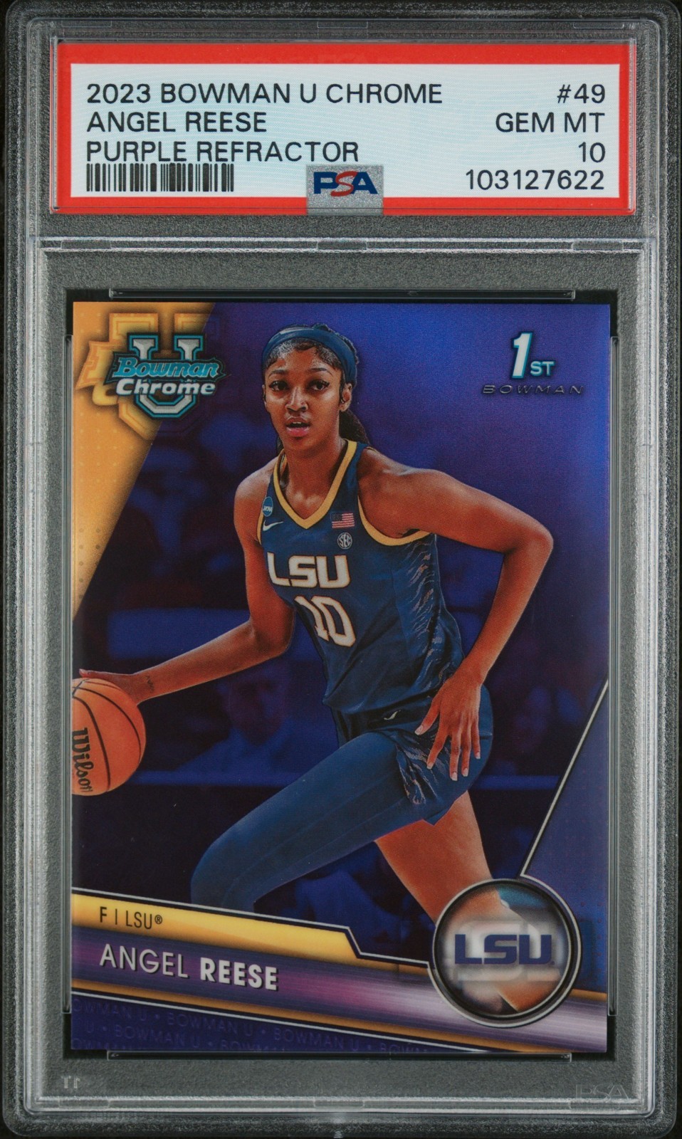 2023-24 Bowman University Chrome - Angel Reese #49 Purple Refractor /399 PSA 10