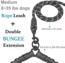 No Tangle Dual Dog Leash - Heavy Duty 360  Swivel, Shock Absorbing Bungee for 2s