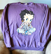 Women  s Purple Crew Neck Pullover Sweatshirt Betty Boop Graphic Print L