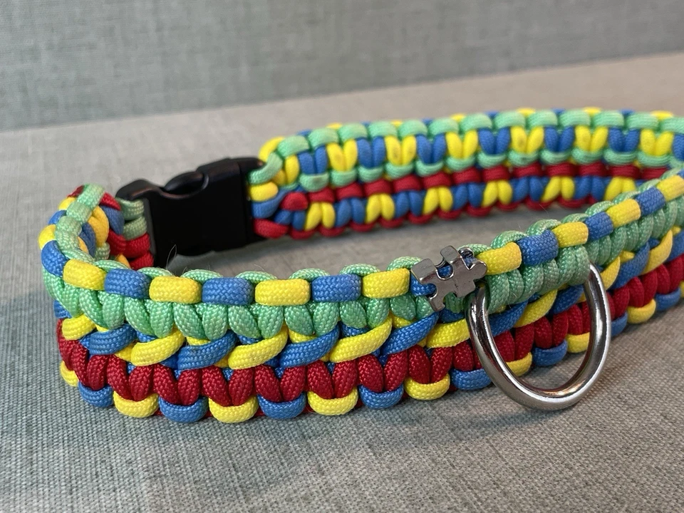 Collar de perro Paracord 19" pulgadas de largo multicolor verde azul cierre de clip Foto 2 de 4