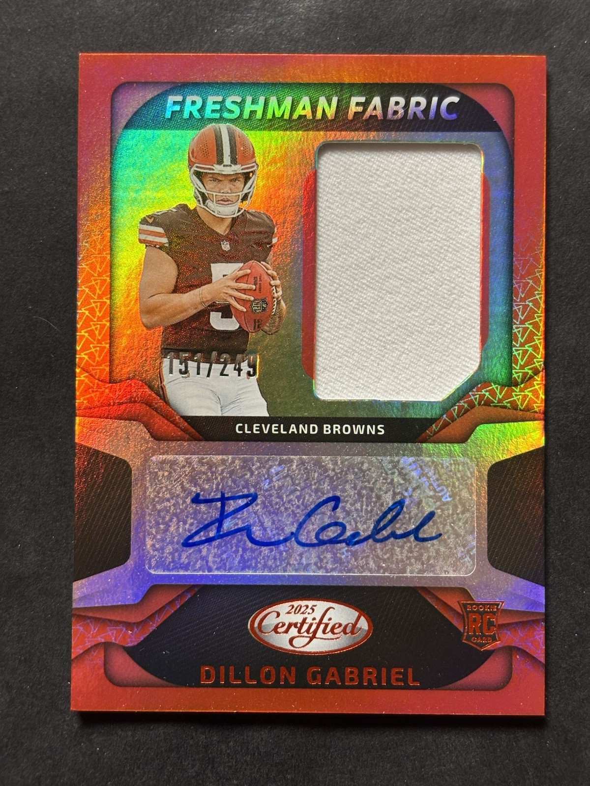 Dillon Gabriel 2025 Panini Certified Orange Freshman Fabric Rookie Auto /249