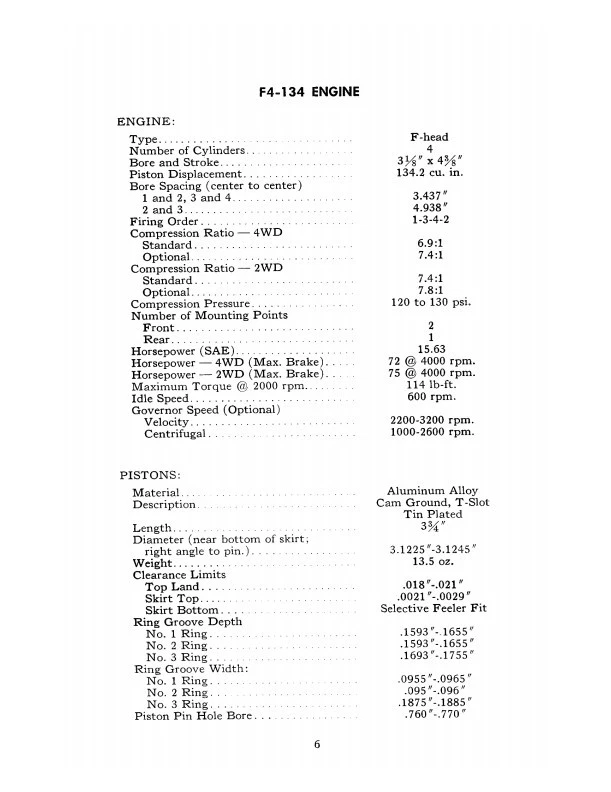 Jeep 1961 manual de especificaciones de servicio CJ5 CJ6 CJ3B camioneta FC Foto 2 de 4
