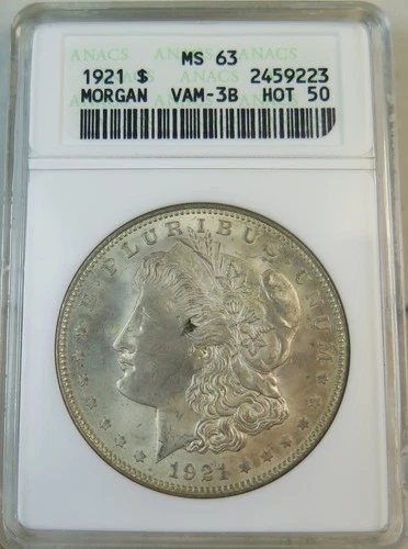 1921 Morgan dollar ANACS MS63 *VAM 3B1 pitted reverse Hot50* CLC