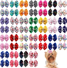 50Pcs/25Pairs Paw Pattern Small Dog Hair Bows Bulk with Rubber Bands for Medium 