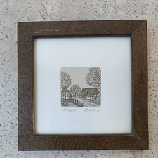 Kleine Originale Radierung handsign. Bauernkate Reetdach Haus 12 x 12 cm Hof