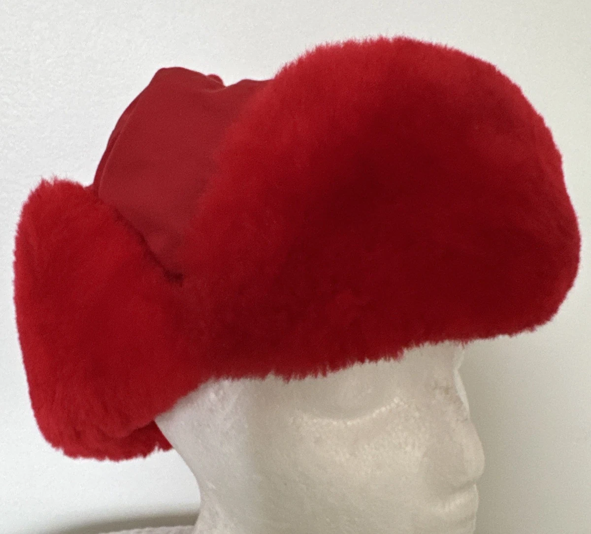 VTG 1960s Red Faux Fur Trapper Hat Alcan Aviator Quilted Lined USA USA Flag America Aviator Trapper Hat Winter Cap Ski Warm Fur  main image 3