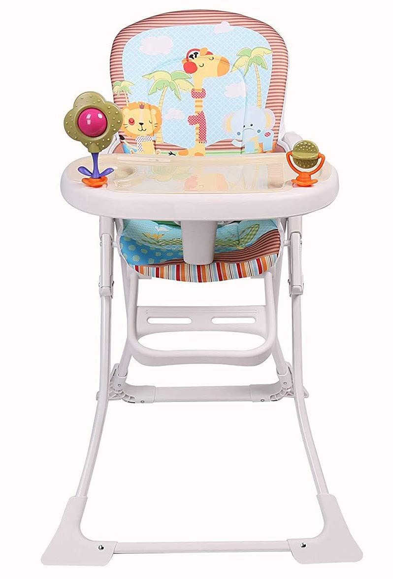 Chaise haute bébé Pretty avec jouets, double plateau amovible et repose-pieds blanc
