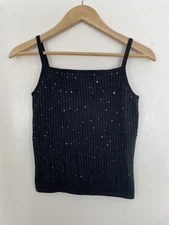 Urchin Mark Eisen Womens Juniors Solid Black Sequin Beads Silk Blend Tank Top XS