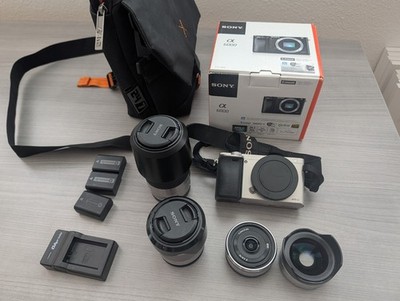 Sony Alpha A6000 24MP Camera with Sony 3 E Mount Lenses, 3 batteries, wide angle
