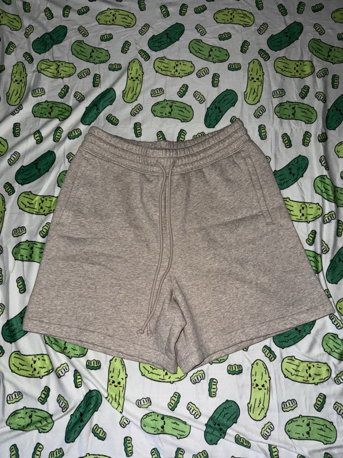 SKIMS Men's Fleece Lounge Shorts Beige Drawstring Pockets Casual Flat Front