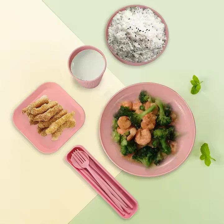 Pink Wheat Straw Dinnerware Set 16pcs/Set Durable - Reuseable - Image 2 of 3