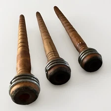 VTG Wood Bobbins Spools Industrial Style Spindles, 10", Lot of 3