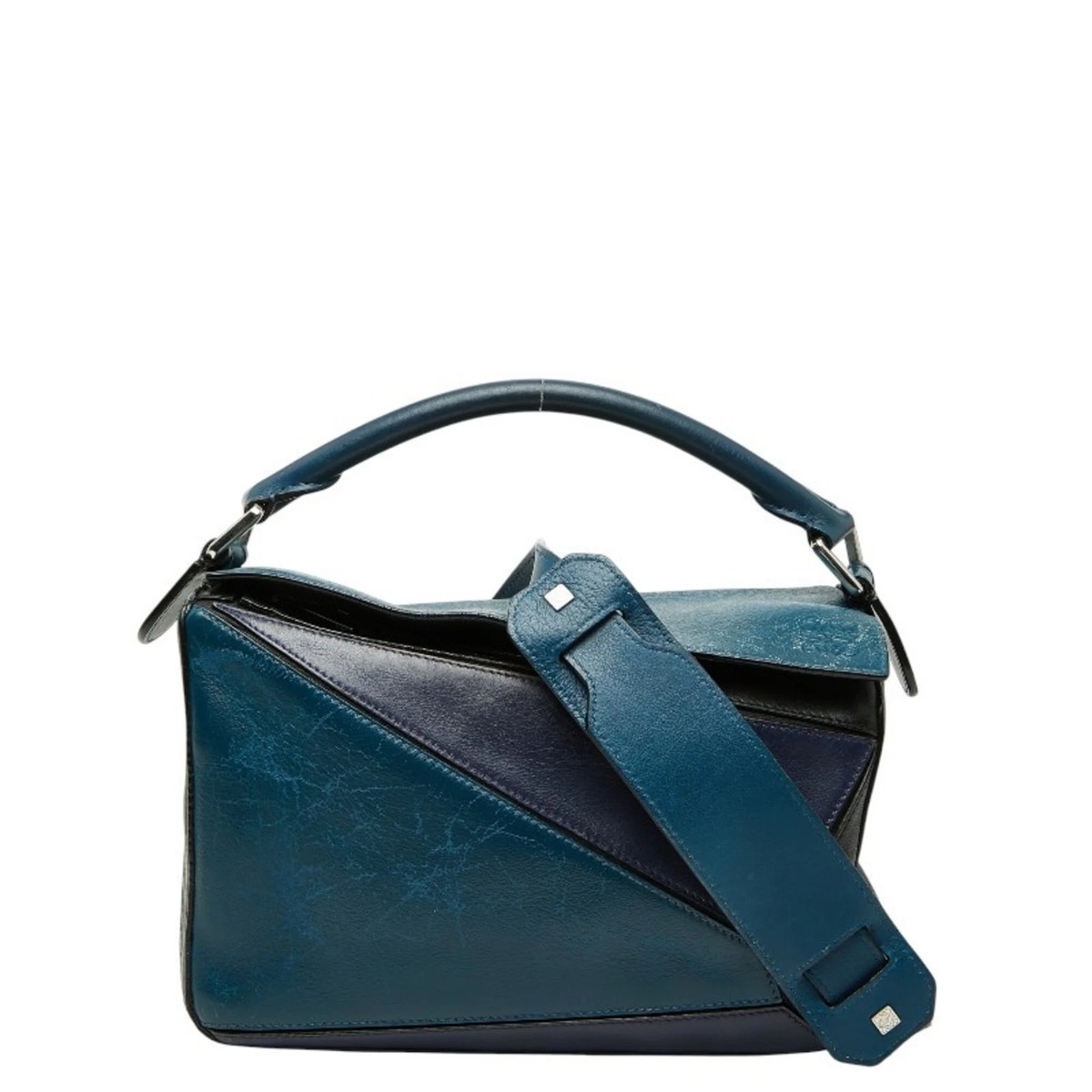 LOEWE 青 キャンバス ハンドバッグ Loewe Anagram Puzzle Small Handbag Shoulder Bag 2-Way Navy Purple