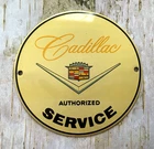 VINTAGE 6" DOME CADILLAC AUTHORIZED SERVICE GAS STATION PORCELAIN MOTOR OIL SIGN