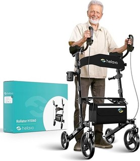 Upright Walker Rollator with Seat Foldable Stand Up for Seniors Padded Armrest