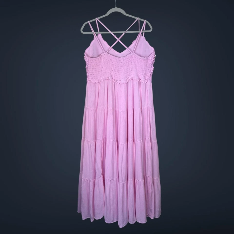 Vestido Jessica Simpson Para Mujer 1X Rosa Encaje Crochet Niveles Maxi Sin Mangas Boho Foto 2 de 4